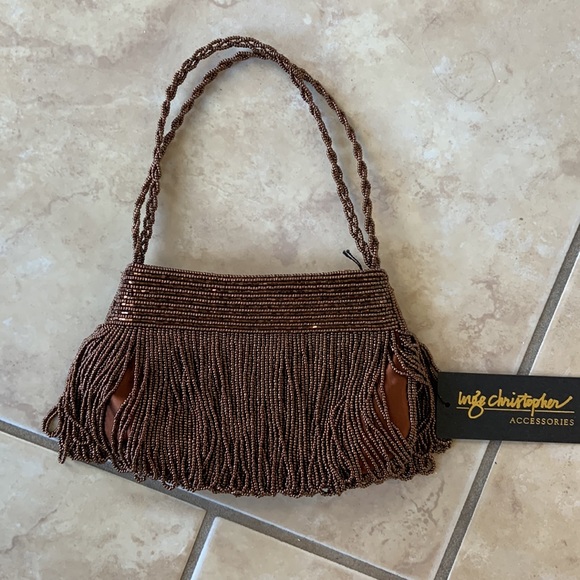 NWT Inge Christopher Brown Copper Beaded Small Evening Purse - Picture 3 of 8